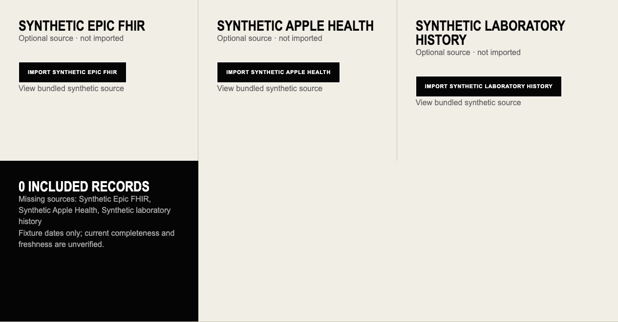 Select a synthetic source. Actual interface using synthetic demonstration records.
